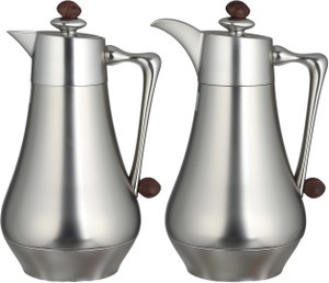 Al Saif Gallery Al Dana 2 Thermos Set, , 1/1 Liter, 2 Pieces, Glass Inner Container, Stainless Steel Outer Body, Push Button - Matte Wood Finish Silver product image 2