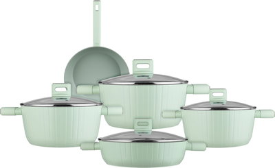 Robust Aluminum Cookware Set, 9 Pieces, Glass Lid - Light Green product image 1
