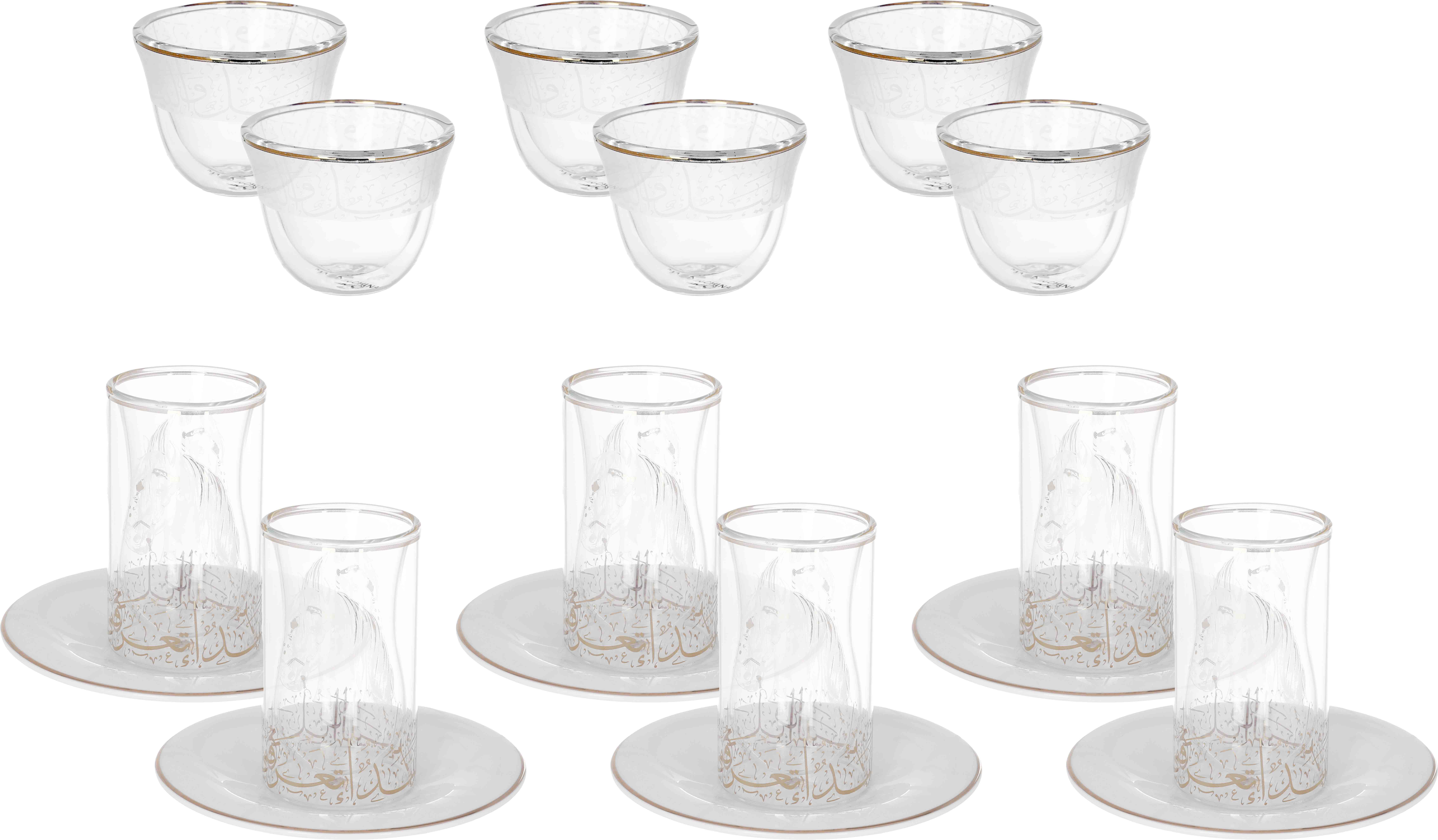 طقم تقديم بيالات شاي وفناجين قهوة زجاج السيف غاليري، صحون، 18قطعة - أبيض product image 1