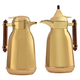 Al Saif Gallery Shahad thermos set, 1 liter, wooden handle, thermal glass inner case, steel outer case - gold product image 1