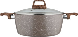 Rocky Granite Cooking Pot, 22cm, Deep, Wooden Handles, Glass Lid - Brown product image 2