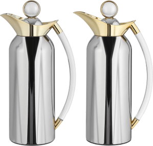Al Saif Gallery Al Thuraya Thermos Set, 2 Pieces, 1/1 Liter, glass interior, transparent handle, push-button lid - silver gold product image 2
