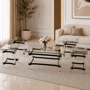 طقم طاولات زجاج و ستيل و اكرليك، 5 قطع - شفاف اسود product image