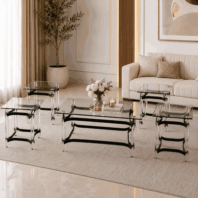 طقم طاولات زجاج و ستيل و اكرليك، 5 قطع - شفاف اسود product image 1