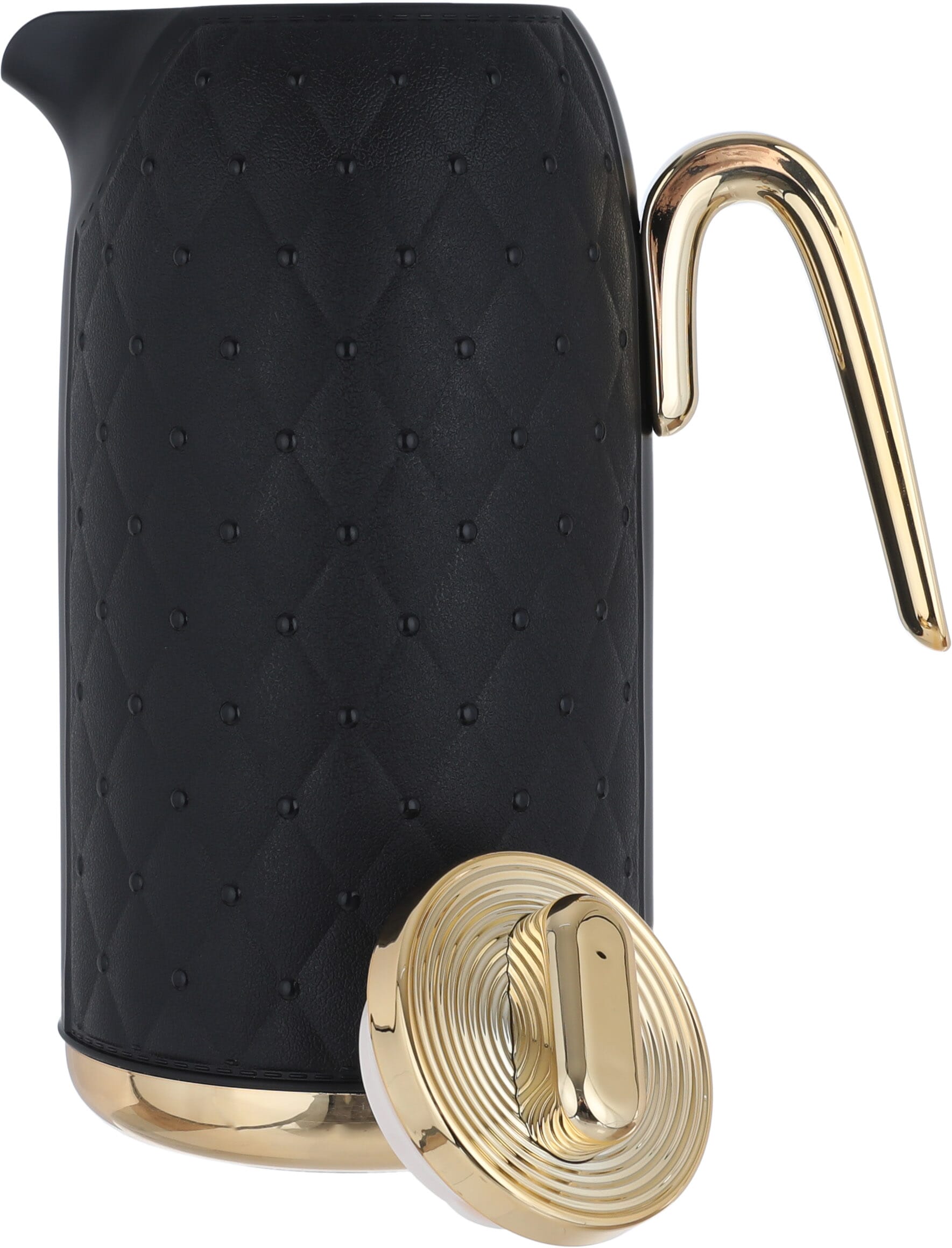 Timeless rattan thermos, golden handle, 1 liter, thermal glass inner container, plastic outer shell - black product image 3