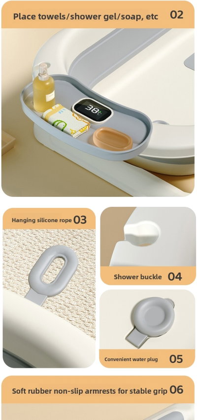Fun Moment Baby bathtub, foldable, thermometer - beige grey product image 3
