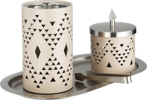 طقم مبخرة ستانلس استيل السيف غاليري، 32x18x1.2 سم، 4 قطع، صينية، علبة بخور، ملقط - بيج فضي product image