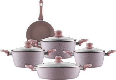 طقم قدور جرانيت بغطاء زجاج روكي، 9 قطع - وردي product image 2