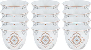 Al Saif Gallery Saudi Porcelain Coffee Cup Set with Gold Engraving, 12 Pieces - White Grey product image