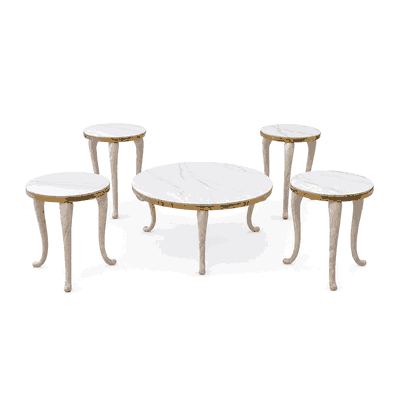 طقم طاولات سيراميك و معدن، 5 قطع - ذهبي ابيض product image 3