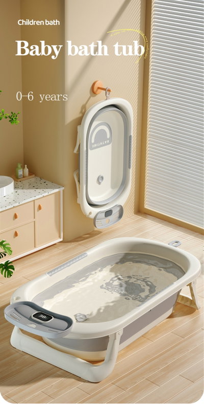 Fun Moment Baby bathtub, foldable, thermometer - beige grey product image 5