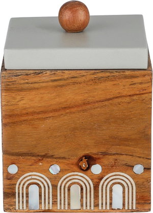 Sword Gallery Wooden Storage Box, 10x10x10 cm, Steel Lid, Square - Light Wood Gray product image 2