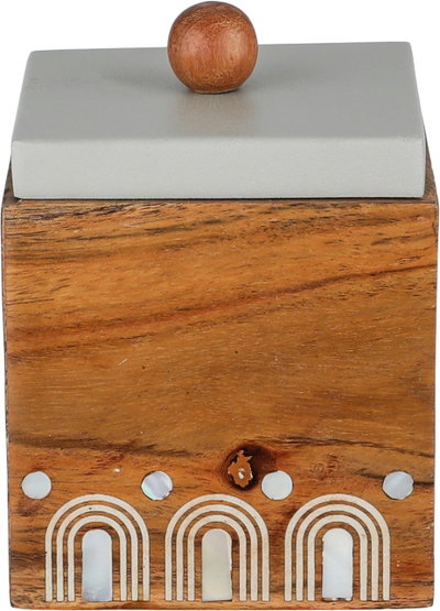 Sword Gallery Wooden Storage Box, 10x10x10 cm, Steel Lid, Square - Light Wood Gray product image 2