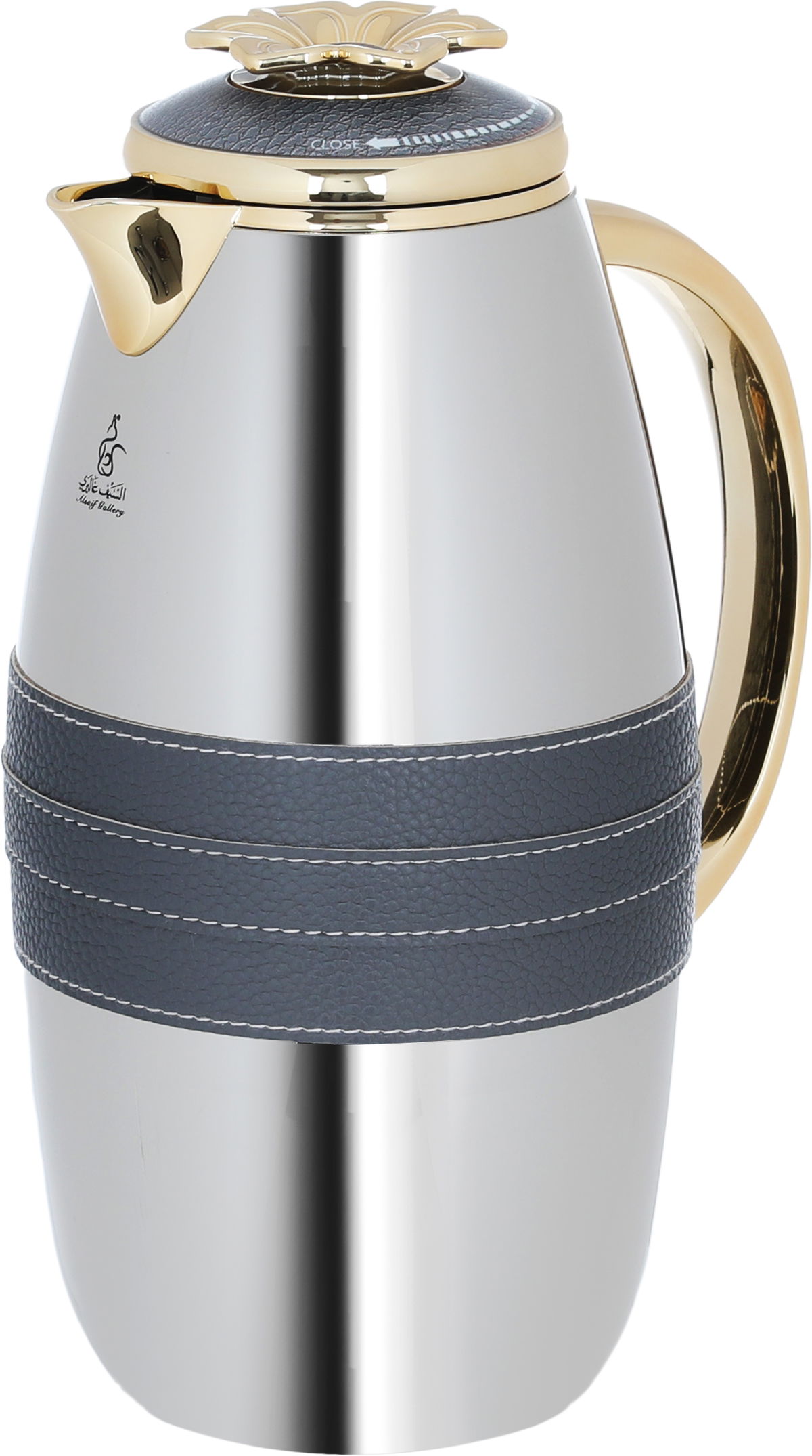 Al Saif Gallery Asmaa Steal Thermos Set, 1 - 0.7 Liter, Dark Gray with Gold Strap, 2 Pieces - Silver product image 4