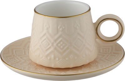 طقم فناجين قهوة تركي مع صحون بورسلان السيف غاليري، 12 قطعة، منقوش - بيج product image 2