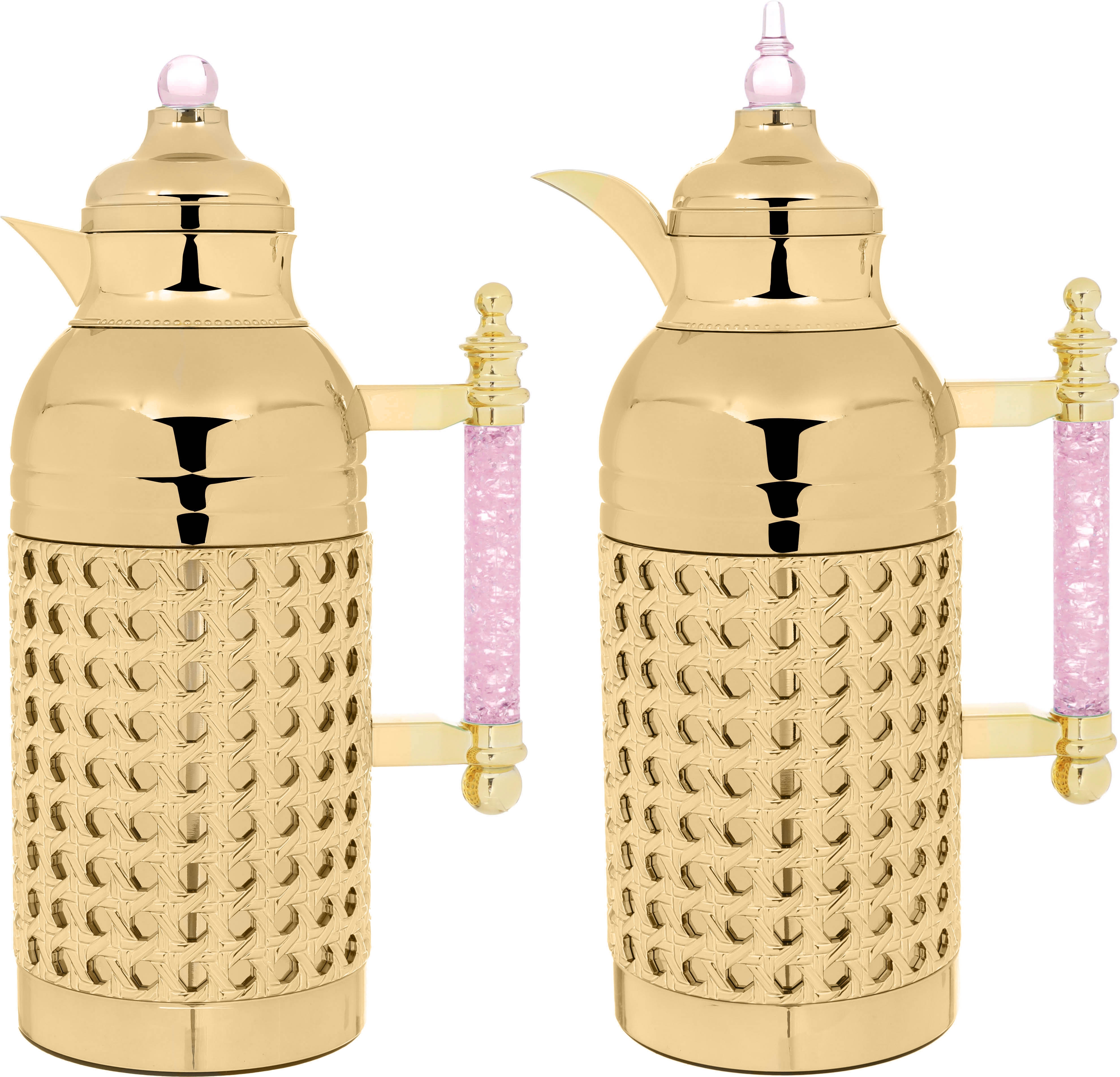 Al Saif Gallery Sarah thermos set, 1 liter, crystal handle, thermal glass inner case, steel outer case - gold product image