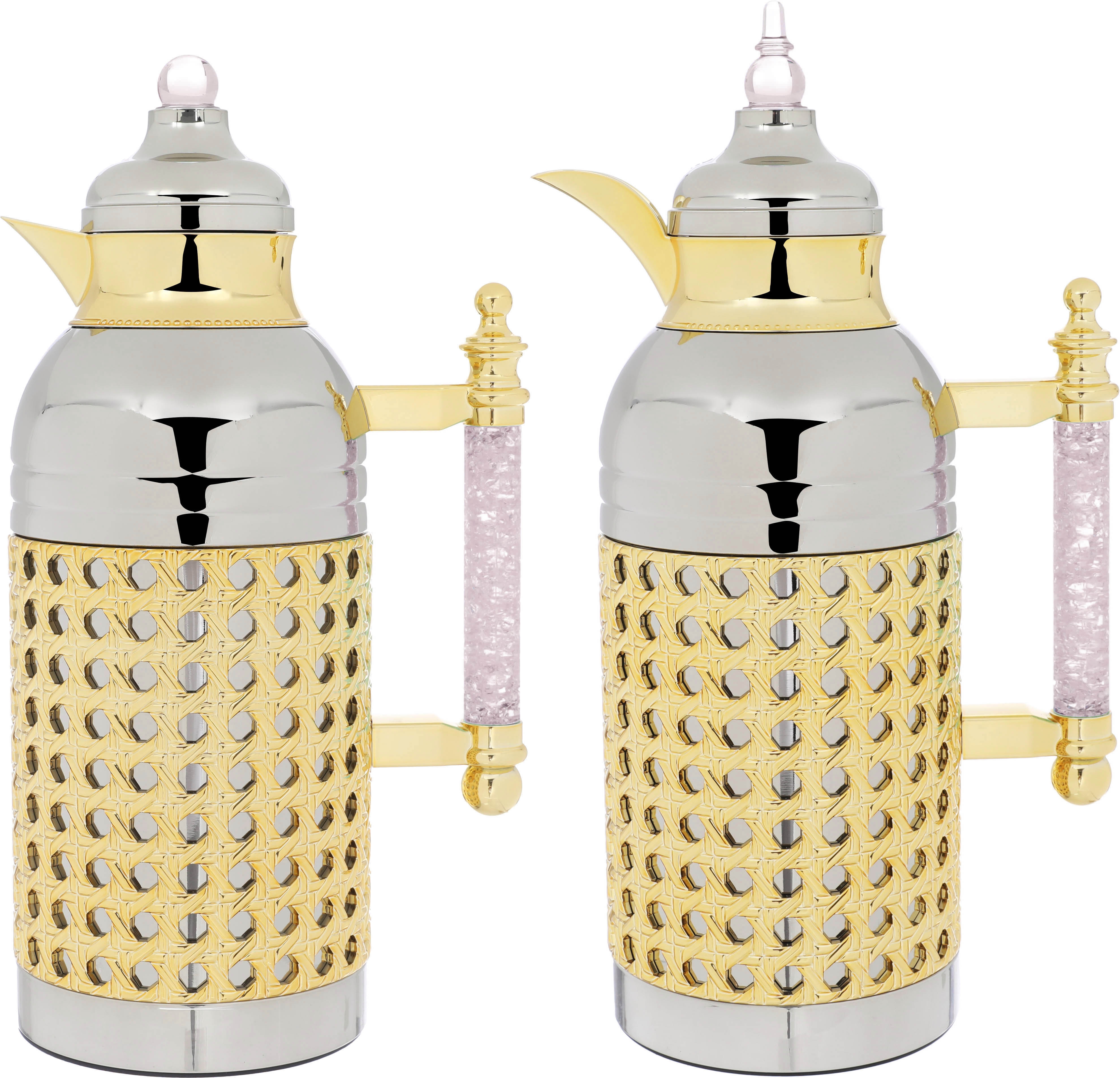 Al Saif Gallery Sarah thermos set, 1 liter, crystal handle, thermal glass inner case, steel outer case - silver product image