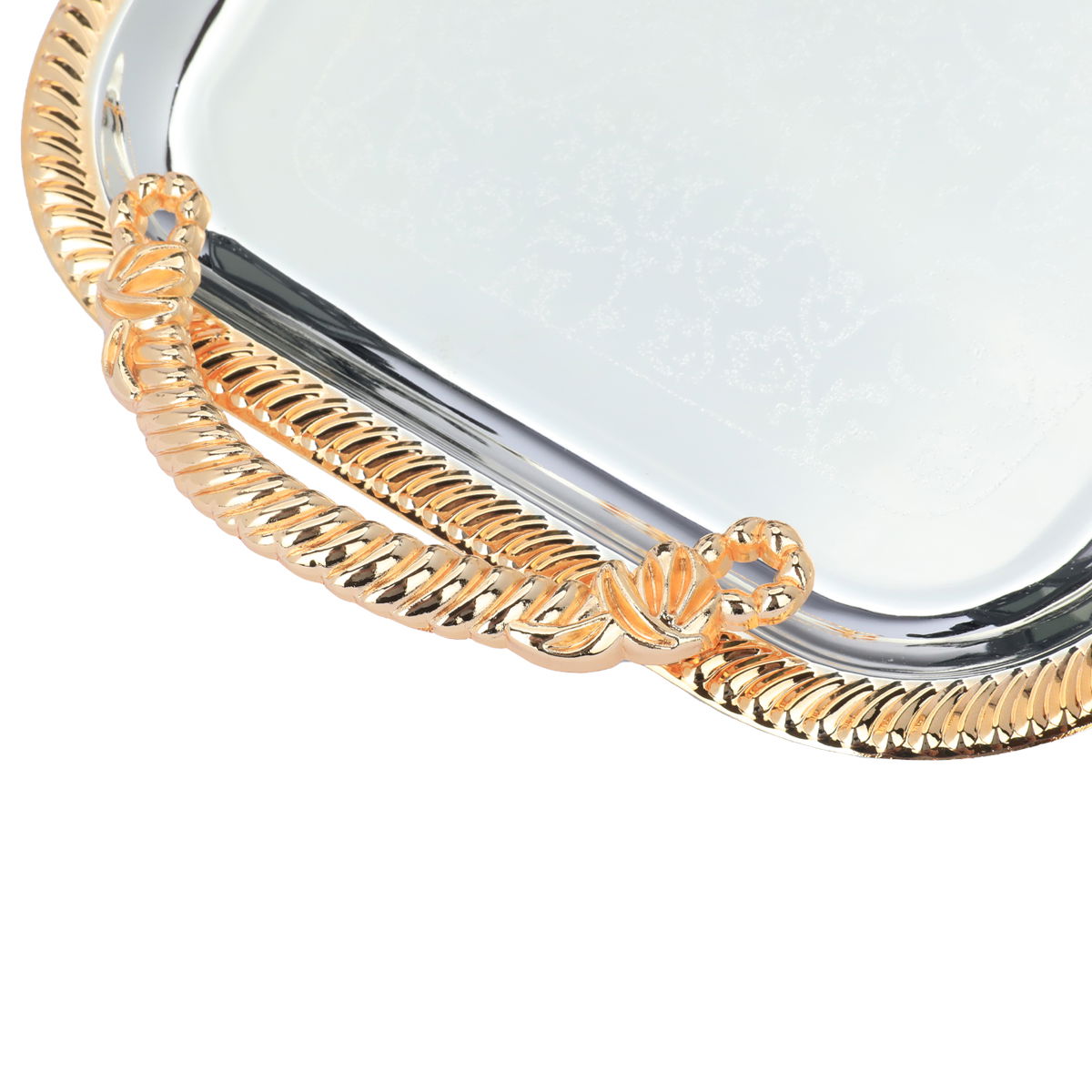 Al Saif Gallery steel tray set with golden edges, 3 pieces, rectangular, engraved - silver product image 3
