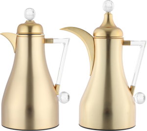 Al Saif Gallery Lina Thermos Set, 1/1 Liter, Clear Handle, Heat-Resistant Glass Inner Container, Stainless Steel Outer Body, Pressure - Gold product image 2