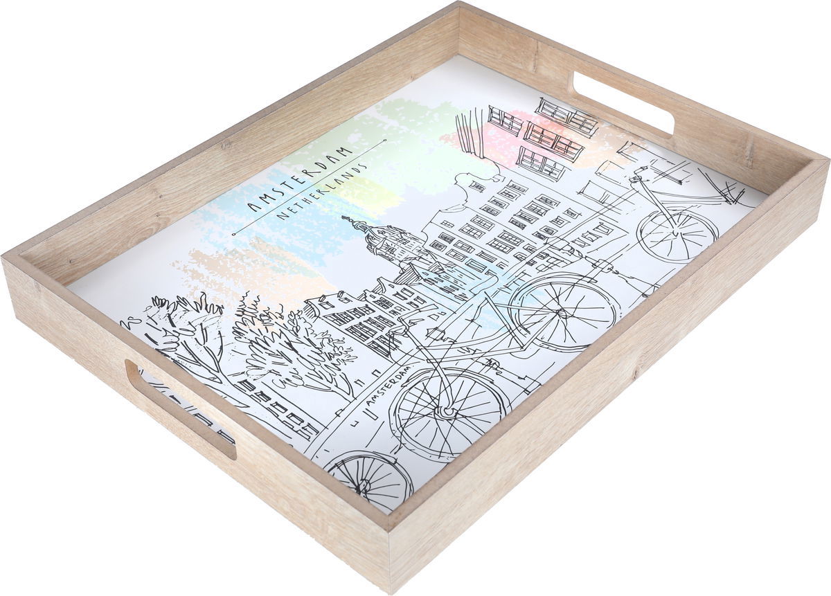 Saif Gallery Wooden Serving Toufia, 42 cm, Rectangle, Amsterdam Engraving, Hand - White product image 4