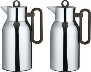 Al Saif Gallery Al Durra Thermos Set, 1/1 Liter, 2 Pieces, Glass Inner Container, Push Button, Wooden Handle - Silver product image 2