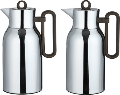Al Saif Gallery Al Durra Thermos Set, 1/1 Liter, 2 Pieces, Glass Inner Container, Push Button, Wooden Handle - Silver product image 2