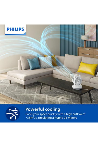 مروحة طاولة فليبس سيريس 2000، 24 واط، 3 شفرات، قطر 22 سم، 180 درجة، 3 سرعات، CX2050/00 - ابيض product image 4