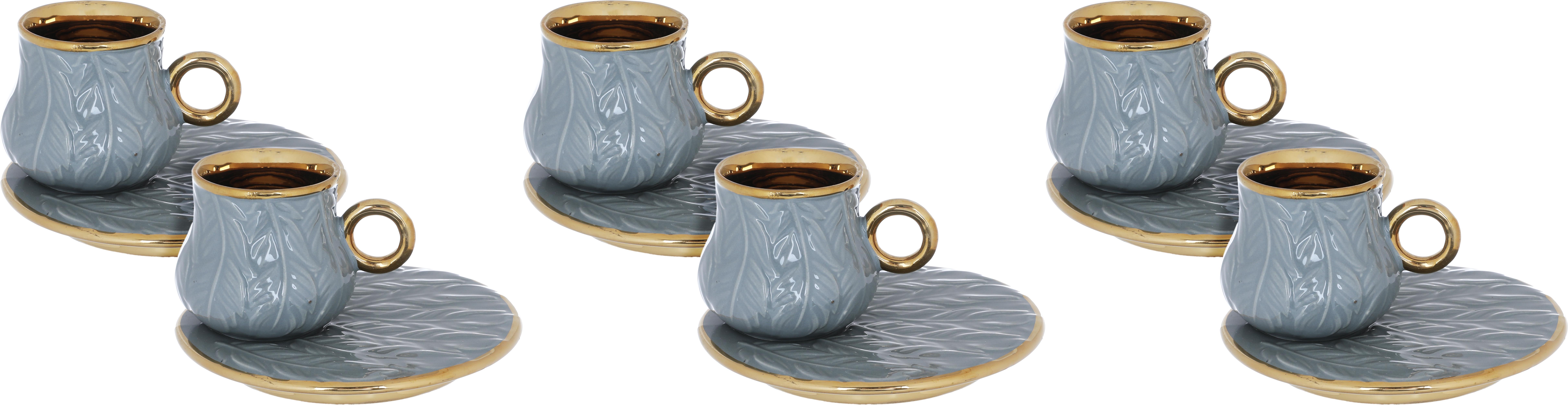 Al Saif Gallery Porcelain Coffee Cup Set, 12 Pieces, 90 ml - Light Grey product image