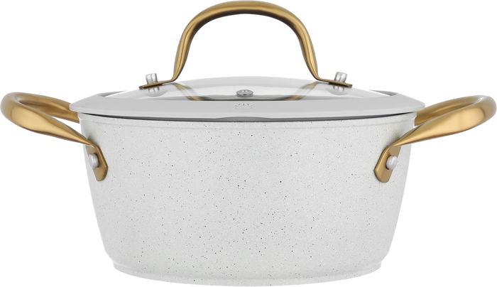 طقم قدور جرانيت بغطاء زجاج ويد ذهبي روكي، 7 قطع - بيج product image 3