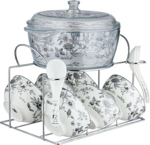 Golden Gallery Porcelain Glass Soup Set, 16 Pieces, Rose Pattern - Clear White product image 2