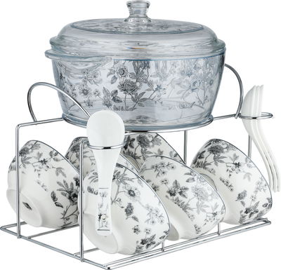 Golden Gallery Porcelain Glass Soup Set, 16 Pieces, Rose Pattern - Clear White product image 2