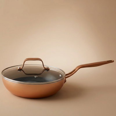 مقلاة أستيل روكي، 22 سم، غطاء زجاج - ذهبي product image 1