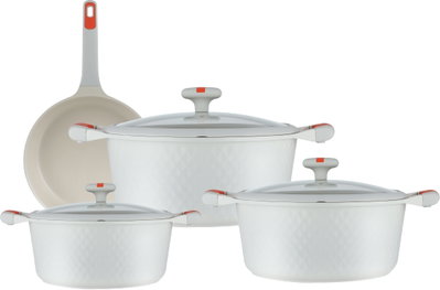 طقم قدور داي كاست الومنيوم روبوست، 7 قطع، غطاء زجاج، يد سيليكون - رمادي غامق product image 1