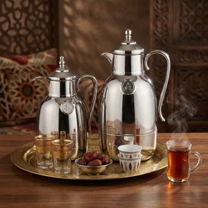 Lalooza Bran Thermos Set, 0.7/1 Liter, Glass Interior, Push-Button Lid - Shiny Silver product image 2
