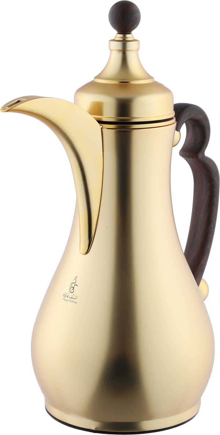 Alsaif Gallery Al-Asalah Thermos Set, 1/1 liter, glass interior, stainless steel exterior, dark wooden handle, press - gold product image 8