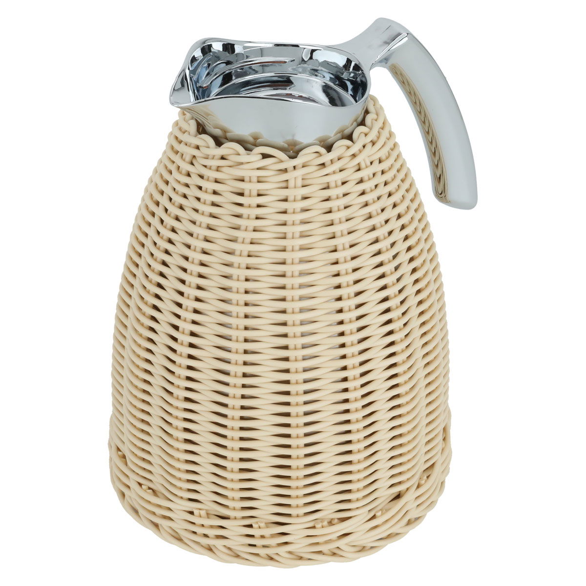 Timeless rattan thermos, 1 liter, silver handle, thermal glass inner container, steel outer shell - light beige product image 1