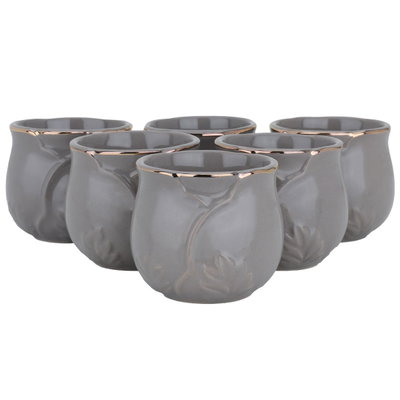 طقم فناجين قهوة عربي بورسلان السيف غاليري، 6 قطع - موف ذهبي product image 1