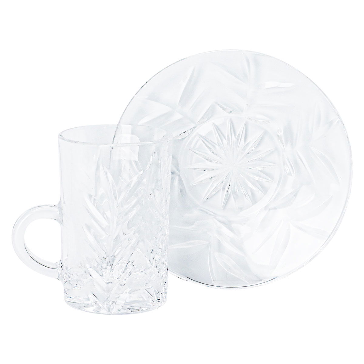 طقم تقديم بيالات شاي فناجين قهوة زجاج السيف غاليري، صحن، 18 قطعة - شفاف product image 2