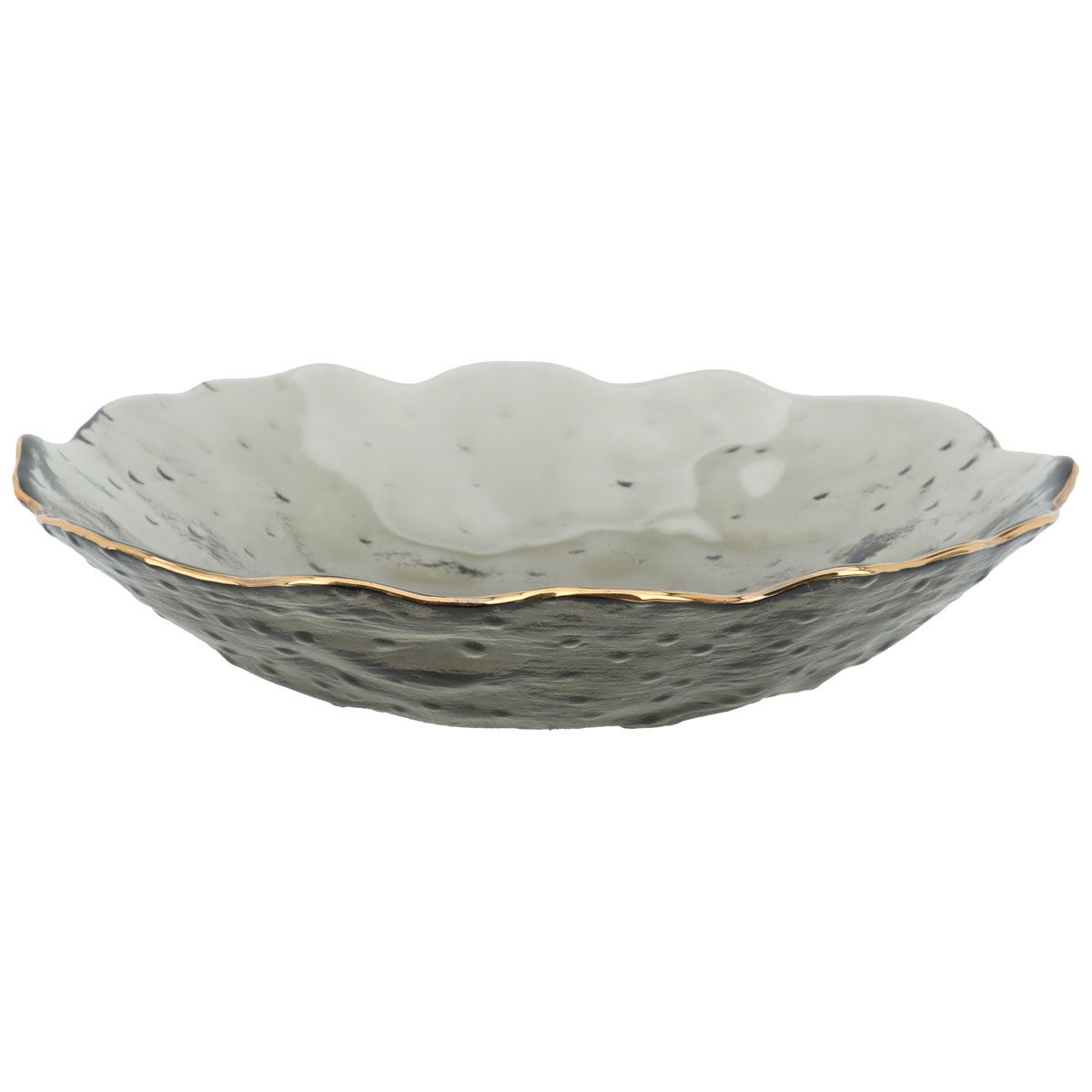 Al Saif Gallery glass plate, 20 x 4.5 cm, gold rim, round - light grey product image