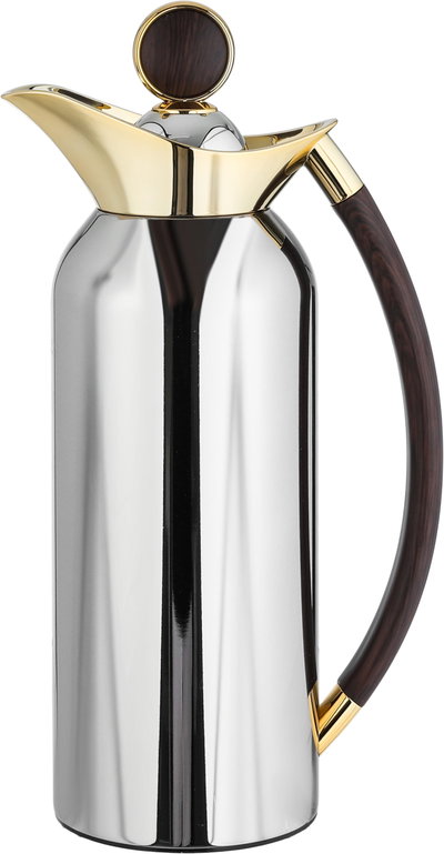Al Saif Gallery Al Thuraya Thermos Set, 2 Pieces, 1/1 Liter, glass interior, black handle, push-button lid - silver and gold product image 8