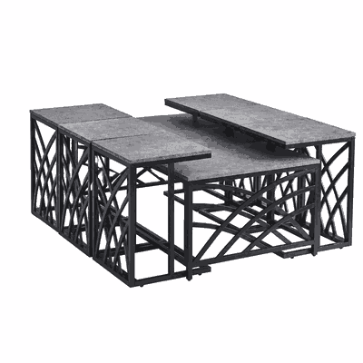 طقم طاولات خشب MDF و معدن، 7 قطع - رمادى اسود product image 2