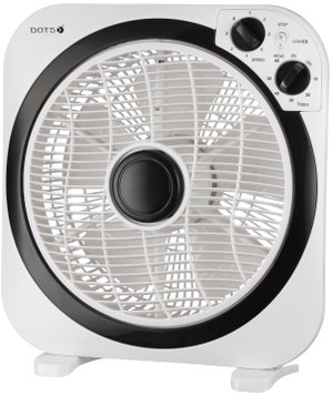 Dots TFB1250K10 Box Fan, 12 Inch, 50W, 60 Minute Timer, 3 Speeds, 5 Blades - White/Black product image