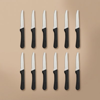 طقم سكاكين ستانلس استيل السيف بلص، 10 سم،12 حبة، يد بلاستيك - فضي أسود product image 1