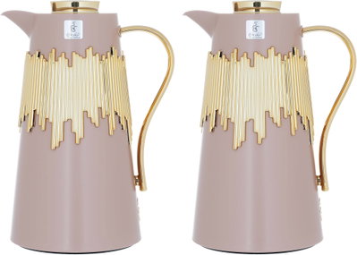 Al Saif Gallery Ibtihal thermos set, 1/1 liter, two pieces, thermal glass inner container, steel outer shell - light brown product image 2