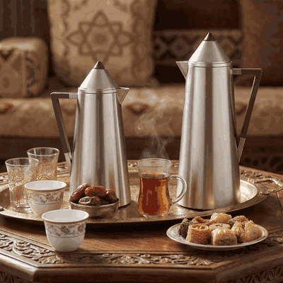 Al Saif Gallery Dana Thermos Set, 2 Pieces, 0.7/1 Liter, Glass Inner Material, Wooden Handle, Press Lid - Silver product image 7