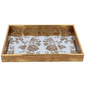 Tofaria Glass Mirror SurfaceAl Saif Gallery, 40 x 30 x 4 cm, Rectangular Flower Pattern - Gold product image