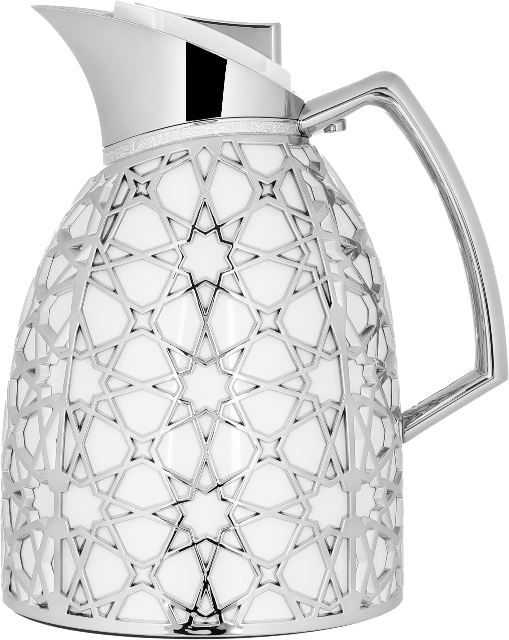 Al Saif Gallery Andalusia thermos set, 0.75/1 liter, Islamic pattern, glass inner case, plastic outer case - white and silver product image 2