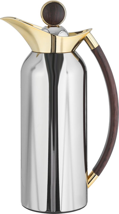 Al Saif Gallery Al Thuraya Thermos Set, 2 Pieces, 1/1 Liter, glass interior, black handle, push-button lid - silver and gold product image 4