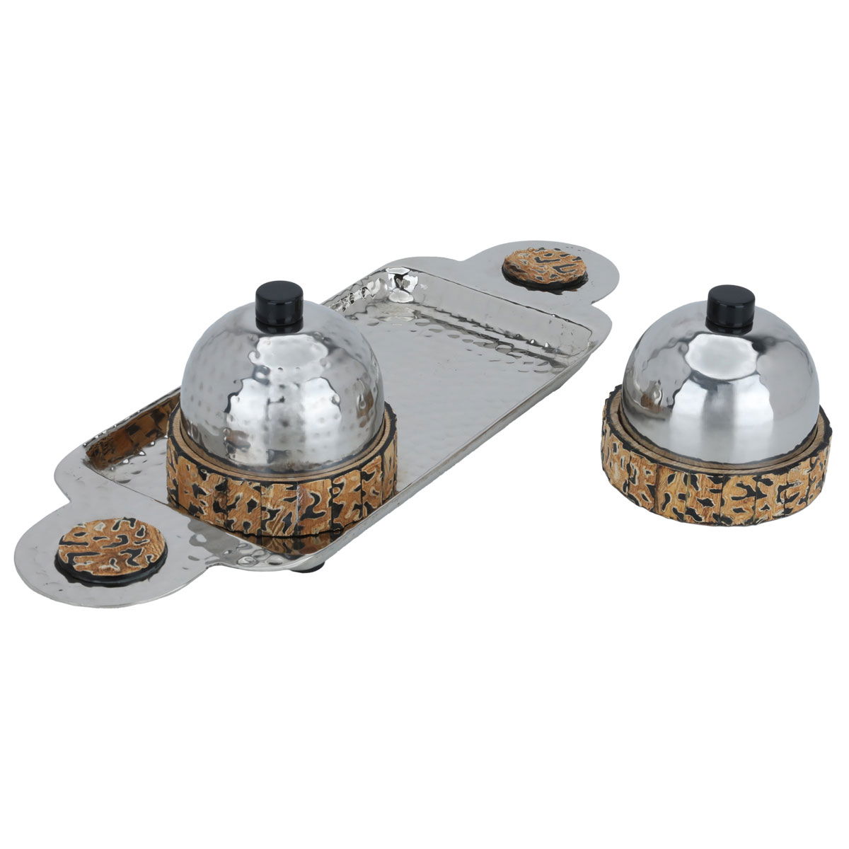 Al Saif Gallery steel date set, 36 x 16 x 11.5 cm, base with tofir, 3 pieces - silver product image 2