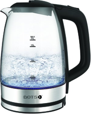 غلاية ماء كهربائية زجاج دوتس، 2200 واط، 1.7 لتر، BBK1021GS - فضي شفاف product image